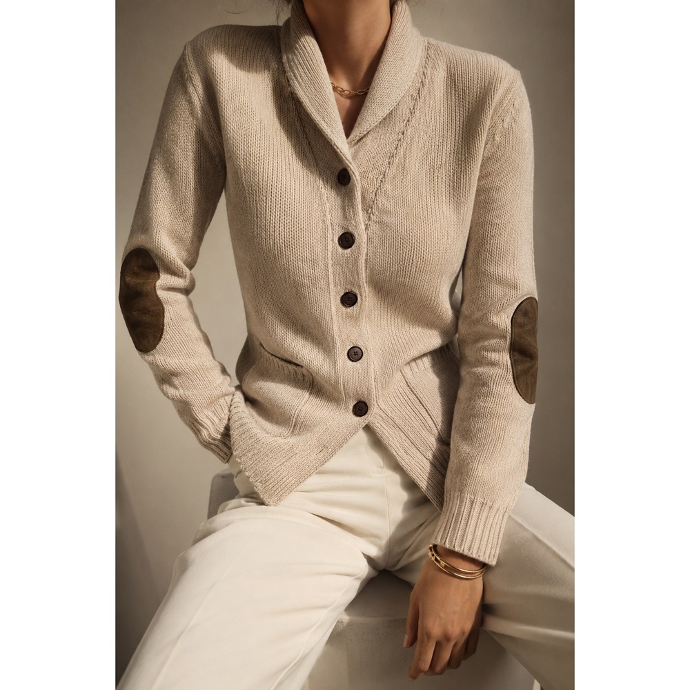 Mark & Graham Womens L 100% Lambswool Shawl Collar Cardigan Elbow Patches NWOT